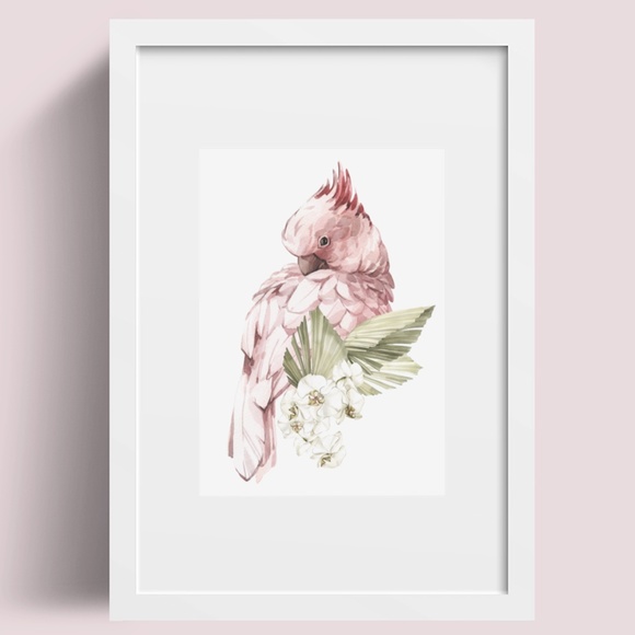 Pink Cockatoo Watercolor Illustration Wall Art Print Unframed - Picture 6 of 11